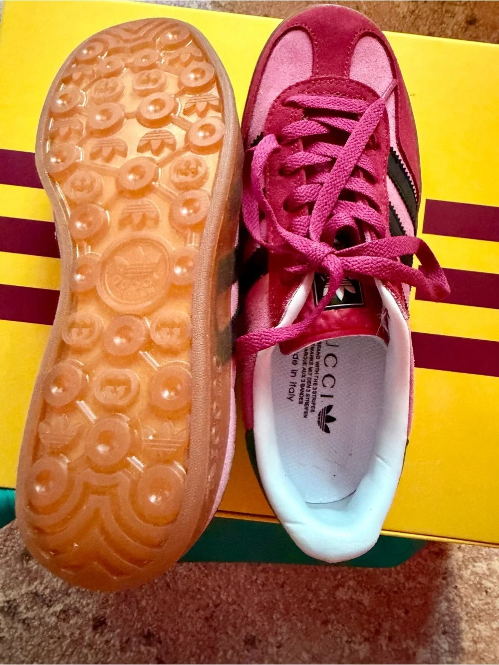 Gucci Pink Suede Sneakers with Green Logo Heel
